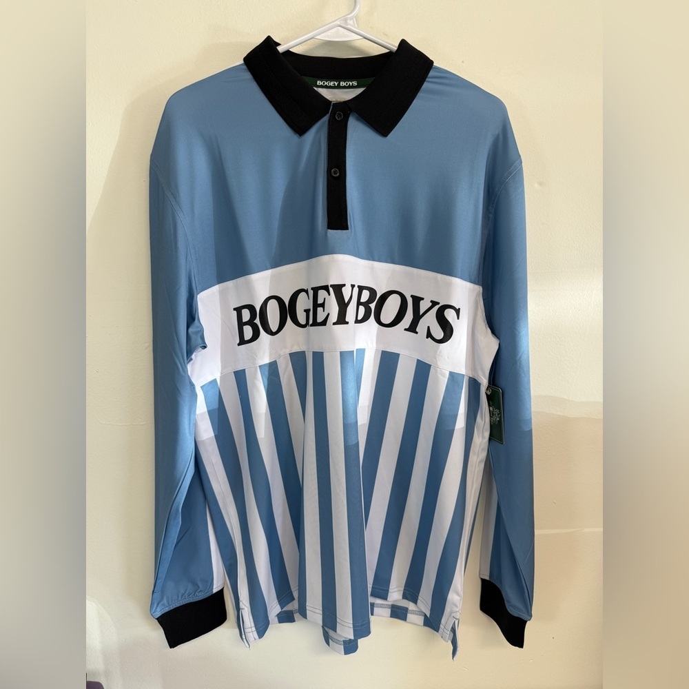 BogeyBoys Men's Long Sleeve Polo Shirt - Light Blue/White